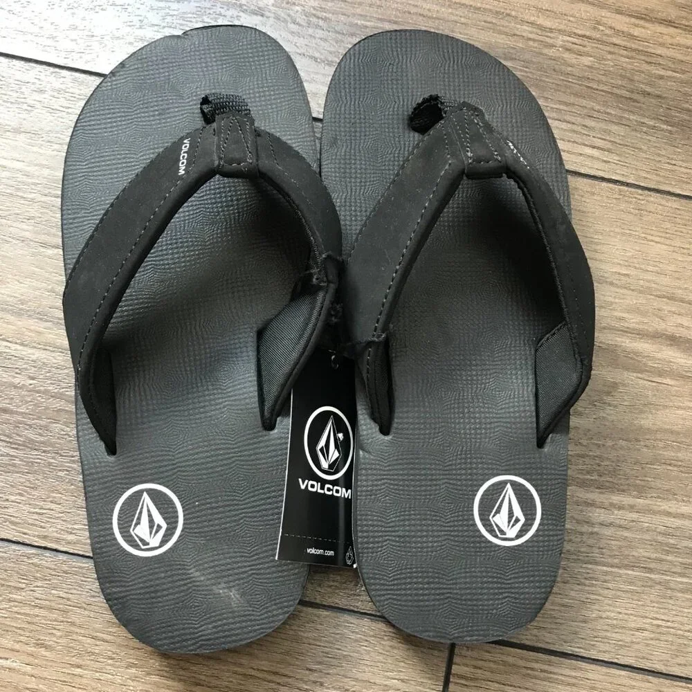 Volcom Victor Flip Flops Unisex Big Kids Size‎ 3 Black Foam Summer, Beach NEW